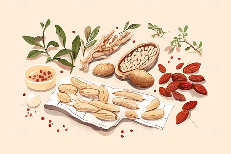 黄芪保健手绘插画