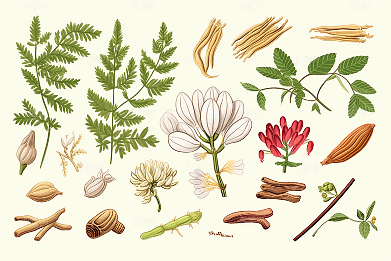 黄芪手绘中草药插画