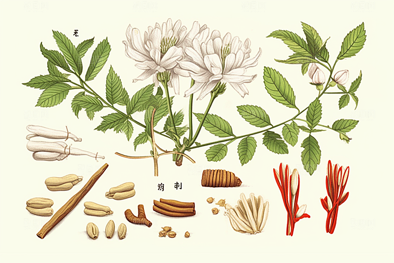 黄芪中草药医学插画