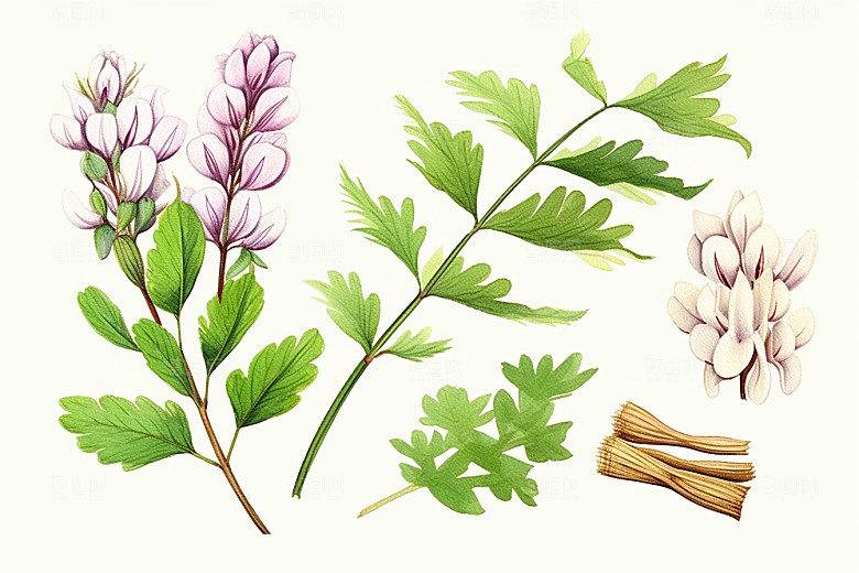 黄芪植物手绘插画