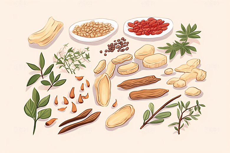 黄芪植物养生插画