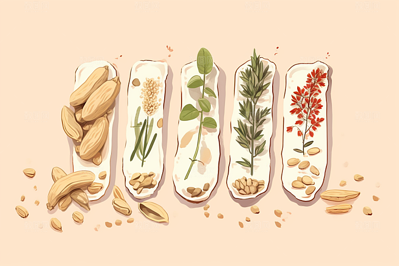 黄芪手绘中草药插画