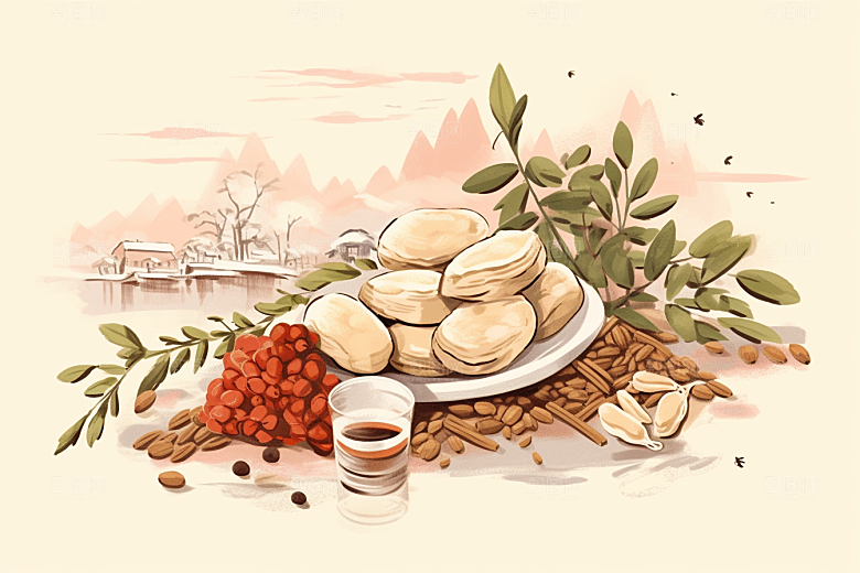 黄芪中药材养生插画