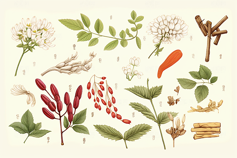 黄芪药方植物插画