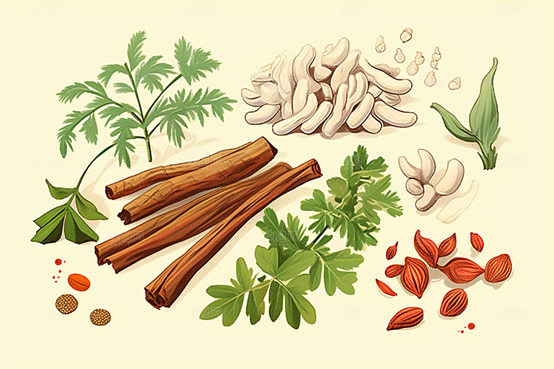 黄芪保健手绘插画