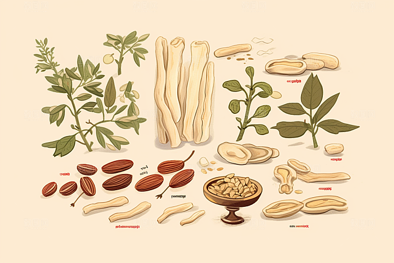 黄芪手绘中药材插画