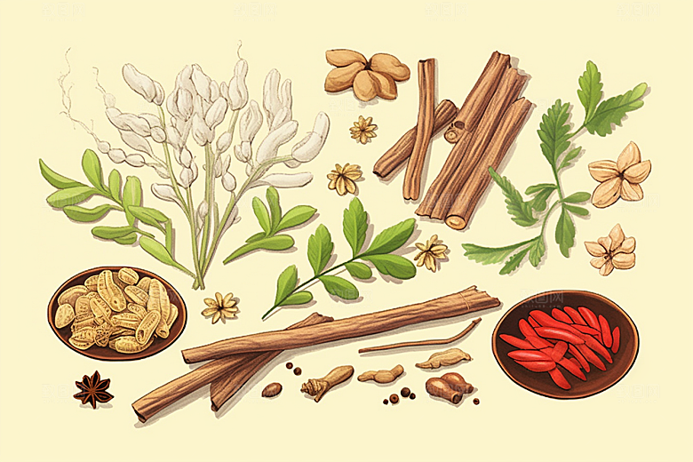黄芪保健手绘插画