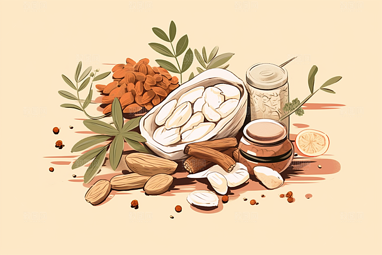 黄芪手绘中草药插画