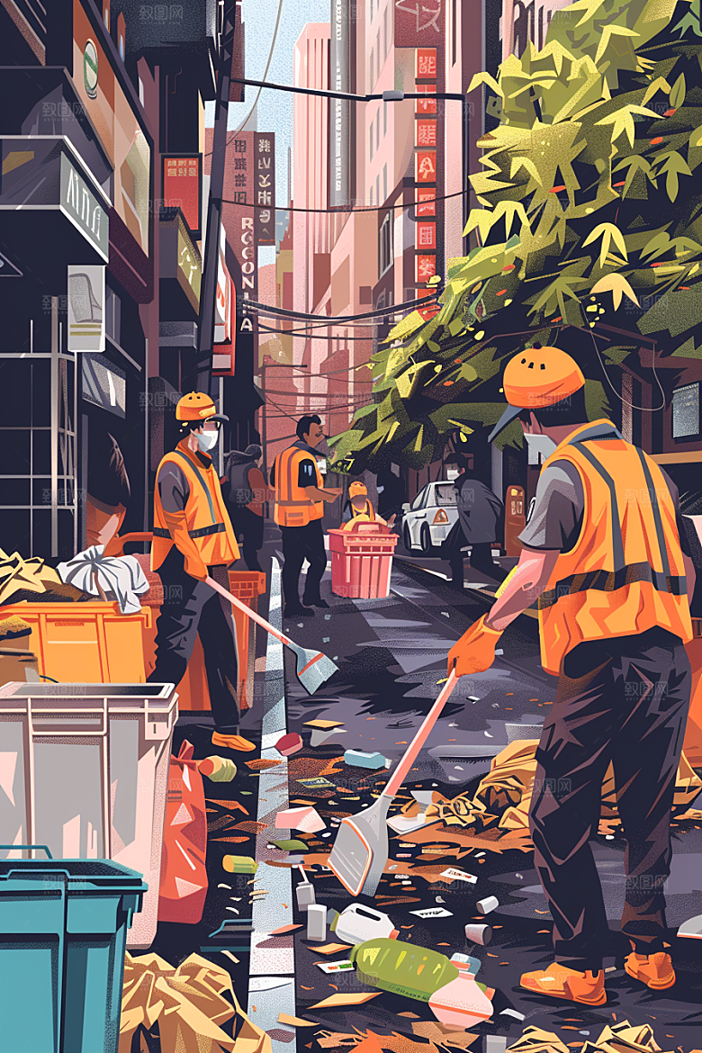 环卫工人劳动节高清插画