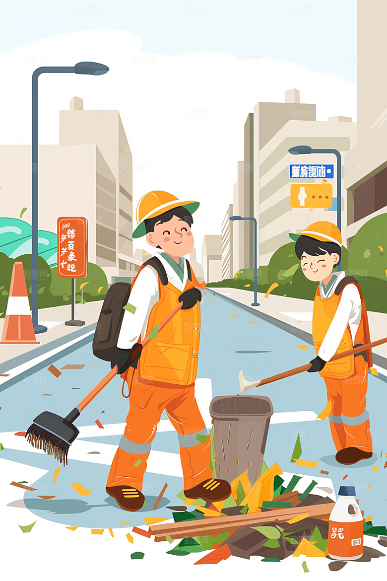 环卫工人五一劳动插画