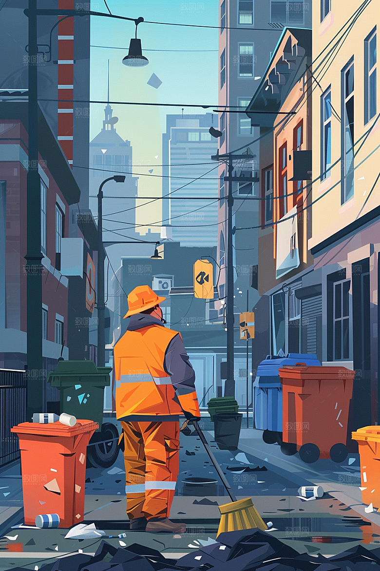 环卫工人五一清洁工插画