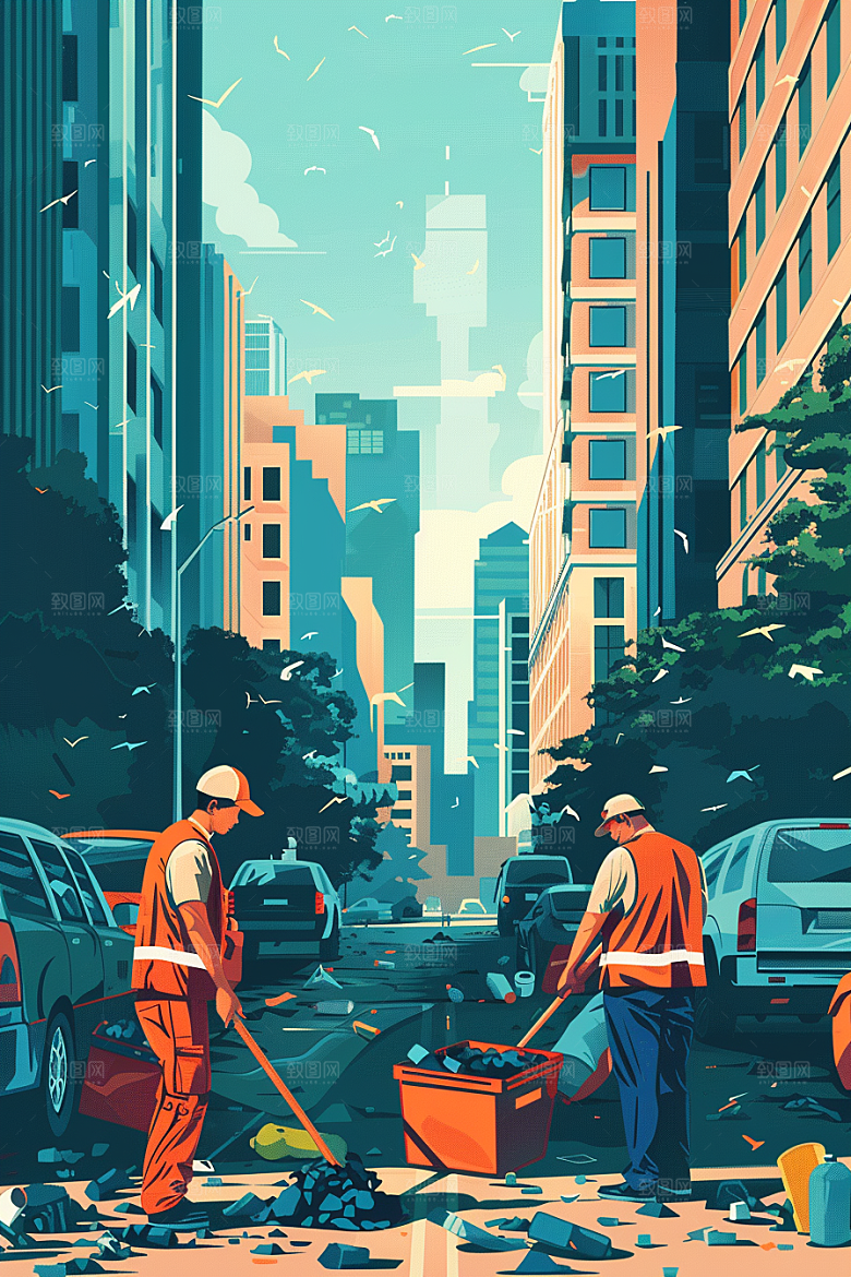 环卫工人艺术劳动插画