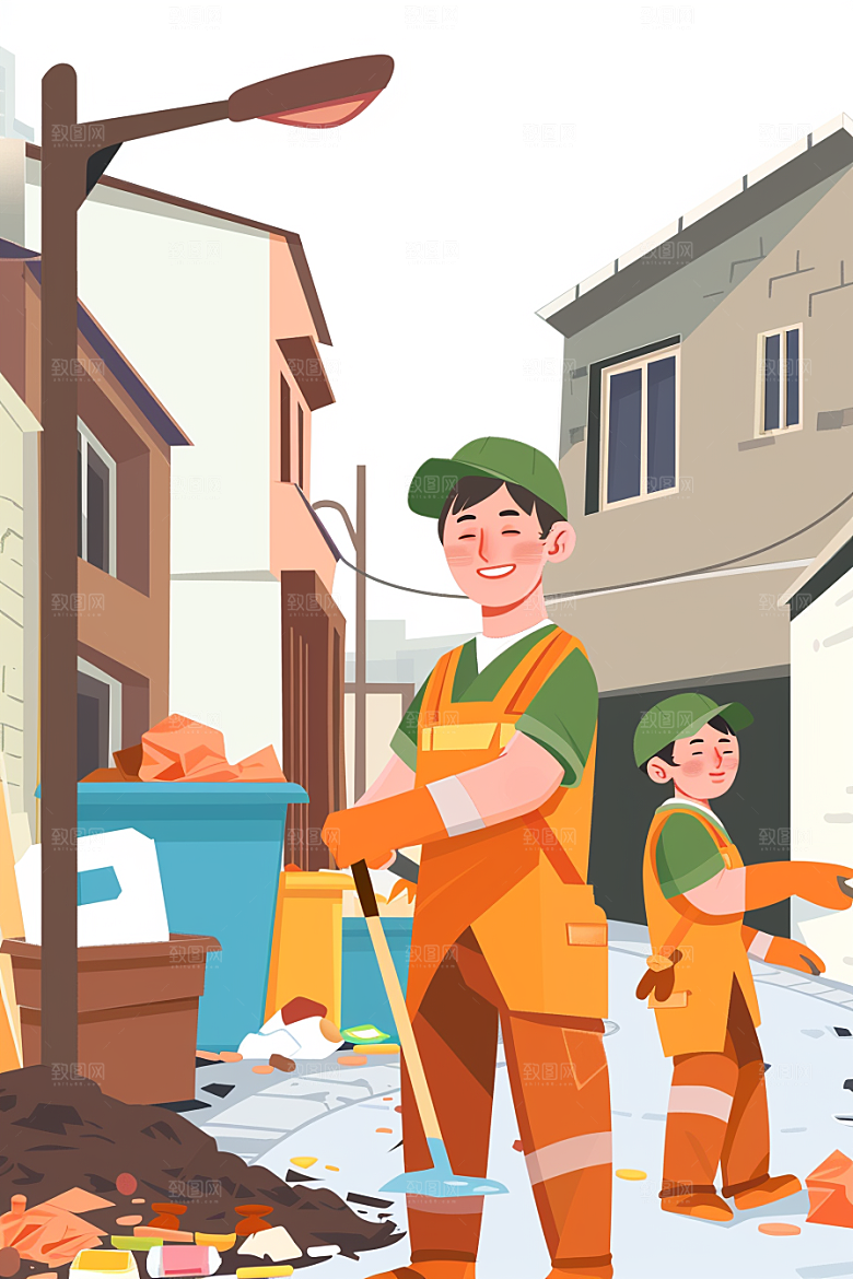 环卫工人清洁工高清插画
