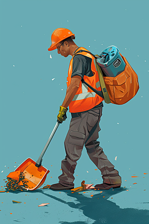 环卫工人工作城市保洁插画