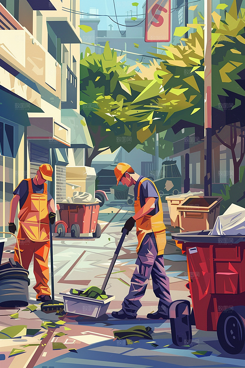 环卫工人五一清洁工插画