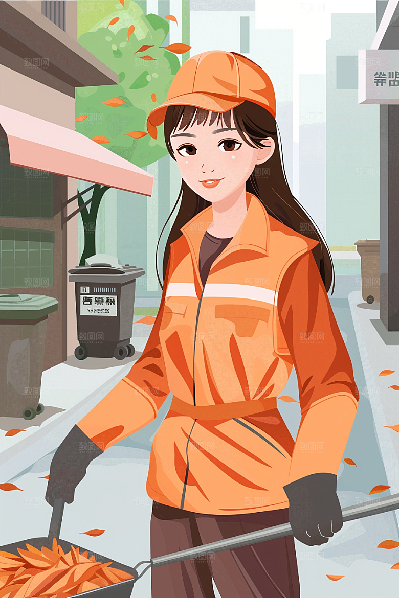 环卫工人劳动劳动节插画