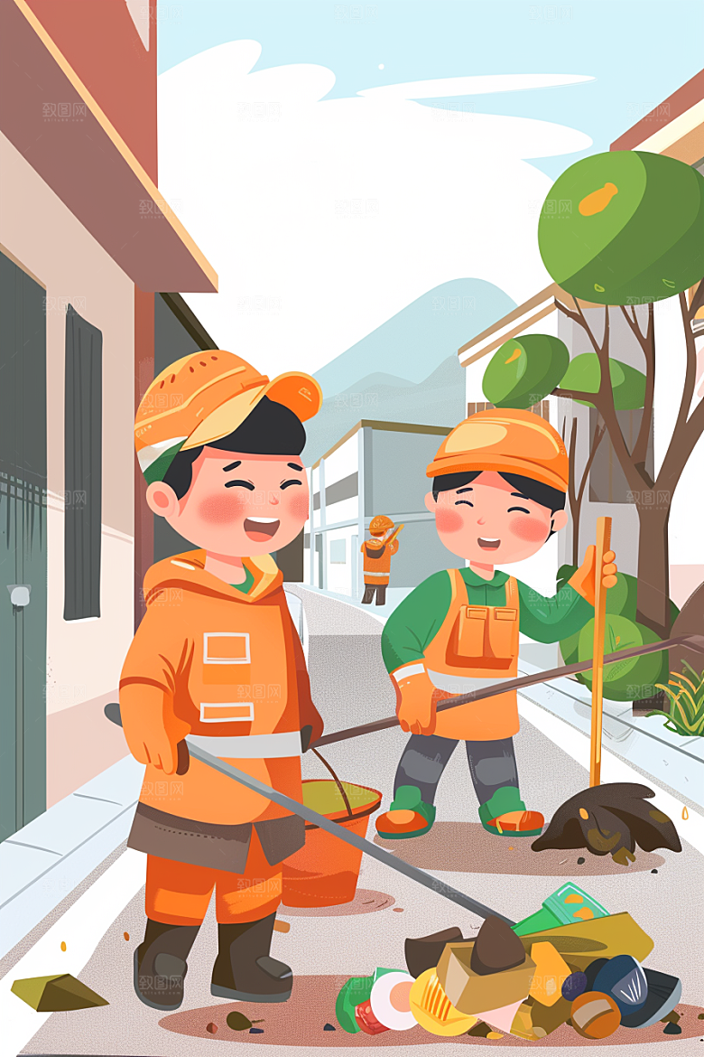 环卫工人高清劳作插画