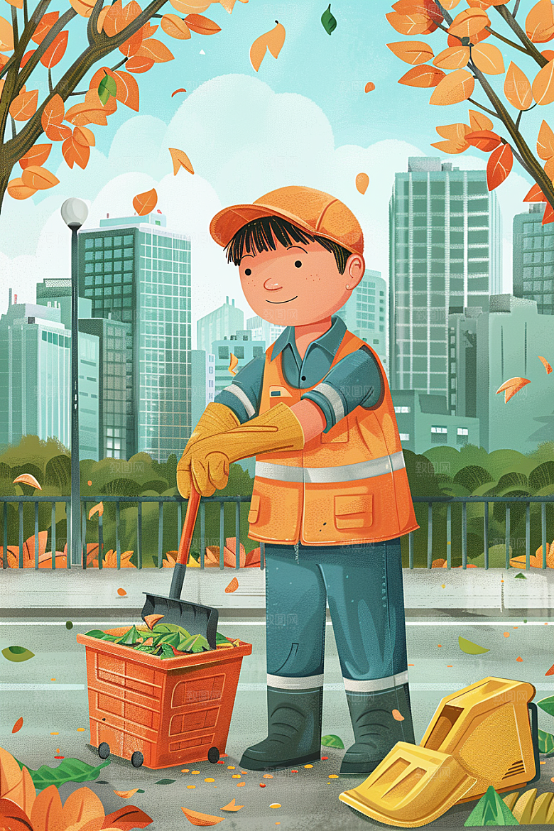 环卫工人城市保洁清洁工插画