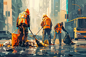 环卫工人清洁工城市保洁插画