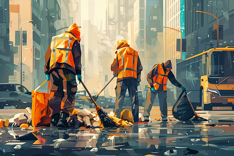 环卫工人清洁工城市保洁插画