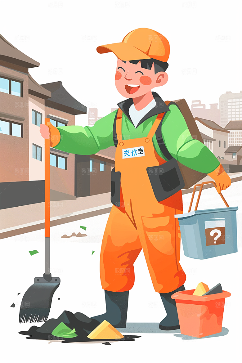 环卫工人劳作工作插画
