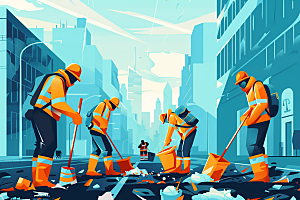 环卫工人劳动城市保洁插画