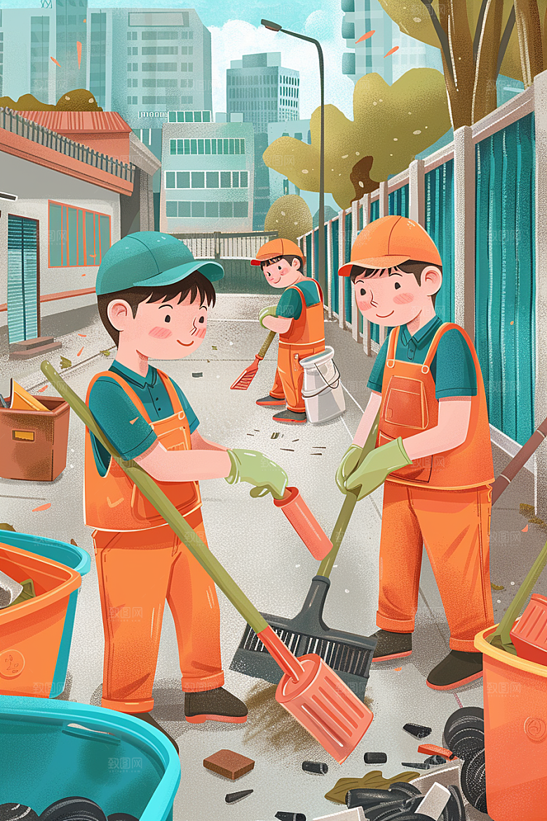 环卫工人工作劳动插画