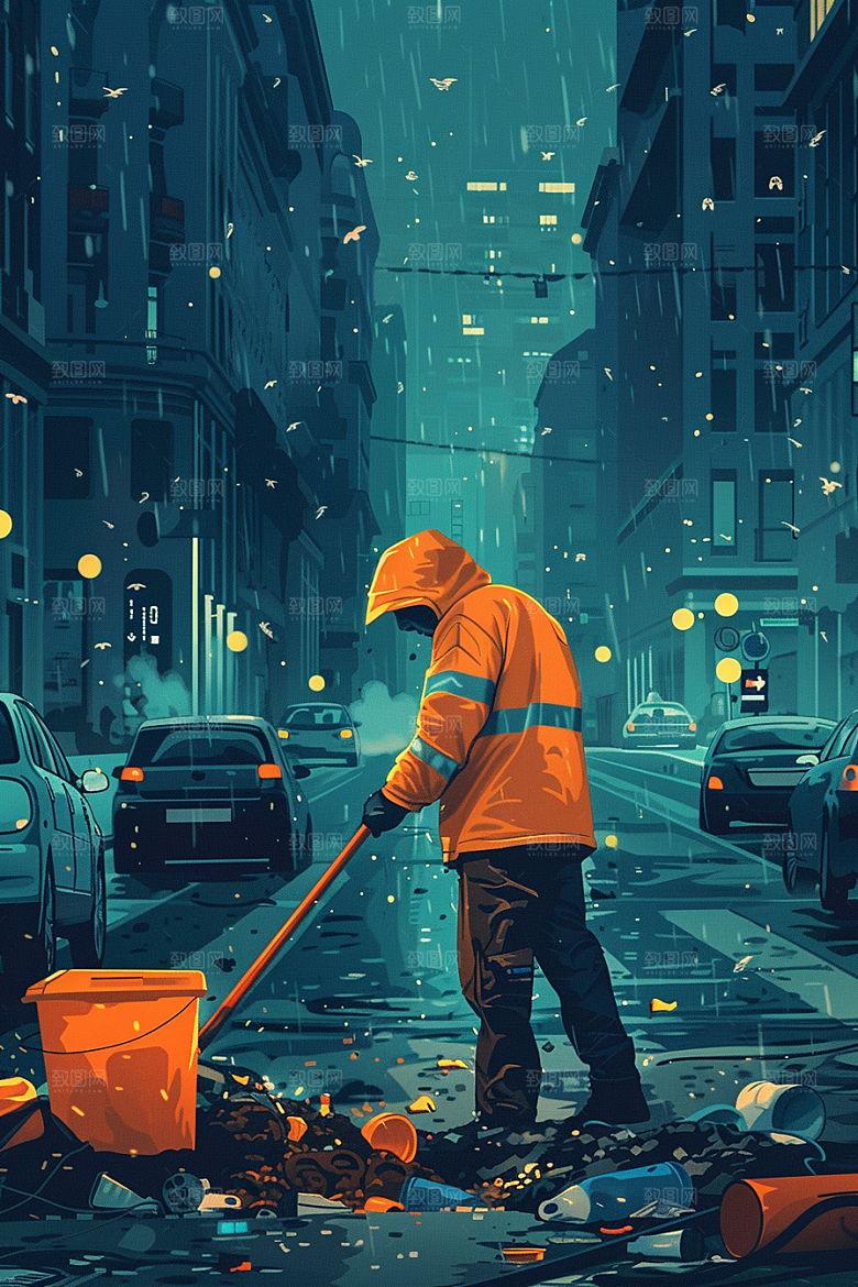 环卫工人工作劳动插画