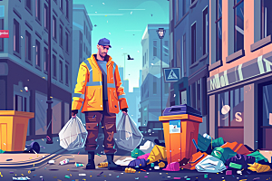 环卫工人城市保洁高清插画