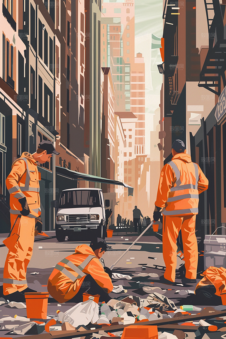 环卫工人辛苦劳动插画