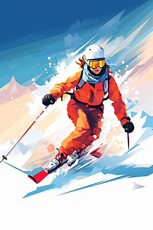 滑雪冰雪运动健身插画