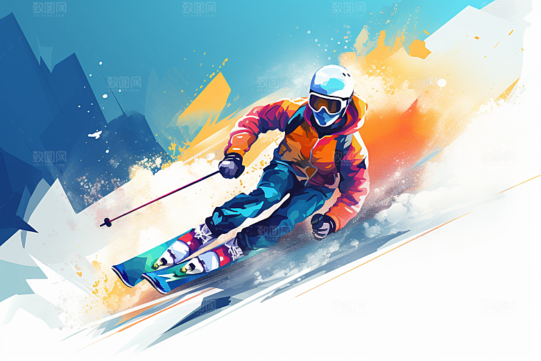 滑雪手绘竞技插画