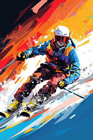滑雪运动员涂鸦风格插画