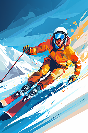 滑雪健身竞技插画