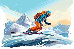 滑雪冬季体育插画