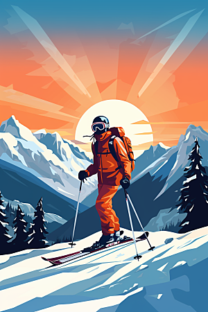 滑雪竞技体育插画