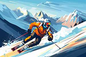 滑雪冬季运动插画