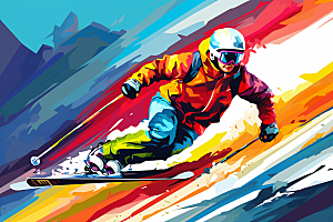 滑雪涂鸦风格健身插画