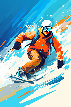 滑雪运动竞技插画