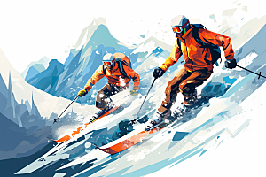 滑雪竞技运动员插画