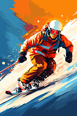 滑雪运动员冬季插画