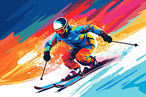 滑雪冬季冰雪运动插画