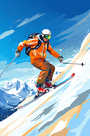 滑雪竞技冰雪运动插画