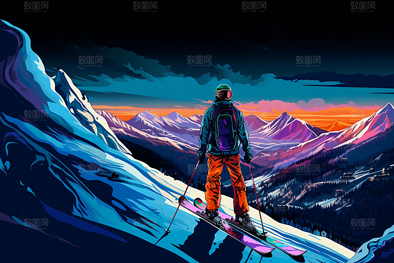 滑雪体育健身插画