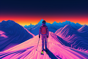 滑雪竞技手绘插画