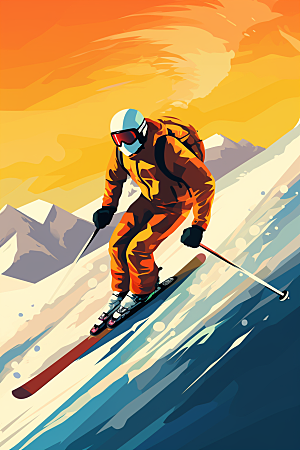 滑雪运动冬季插画