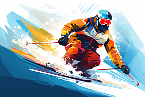 滑雪竞技运动插画