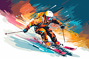滑雪运动健身插画