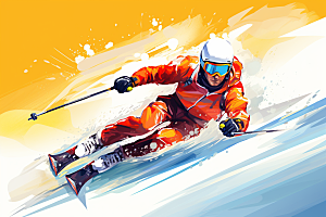 滑雪健身运动员插画