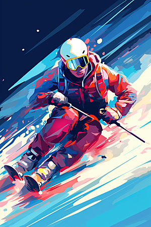 滑雪竞技涂鸦风格插画